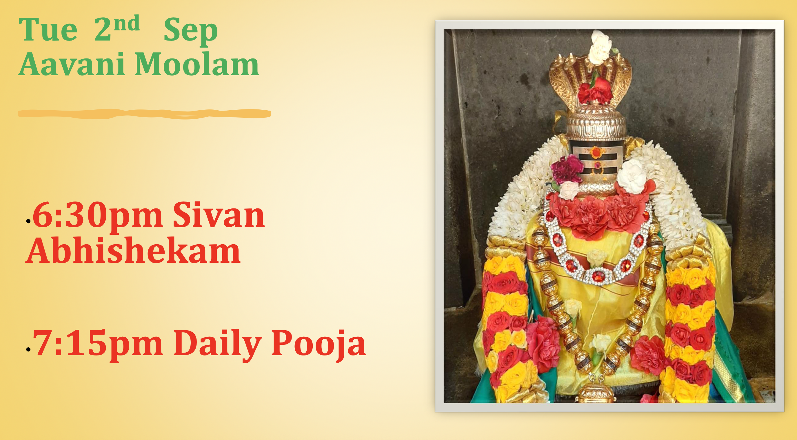 Tue 2nd Sep – Aavani Moolam